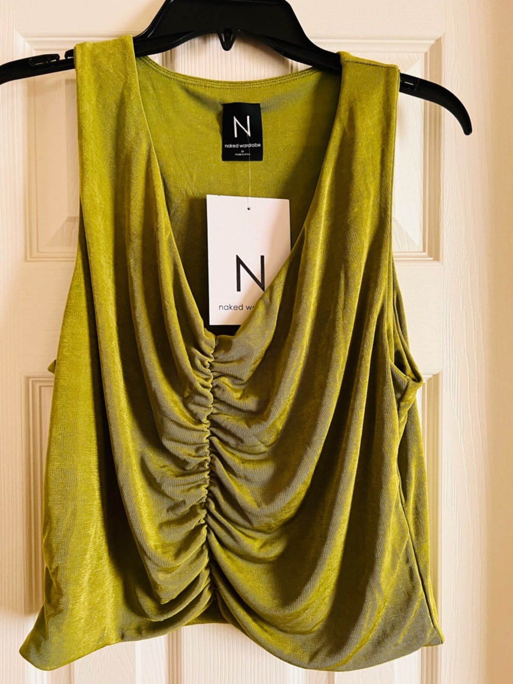 naked wardrobe Olive Green Draped Ruched Cowl Tank